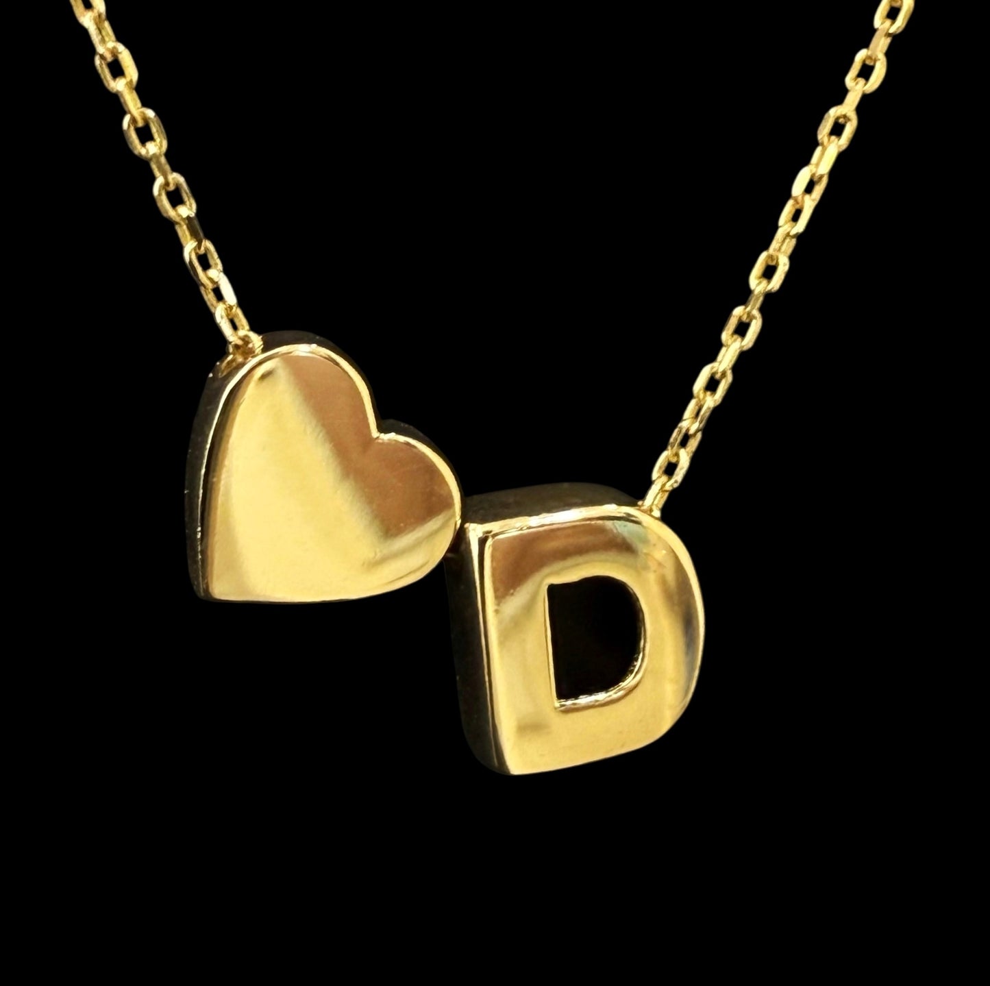 Personalisierte 14K Gold Halskette mit Buchstabe & Herz – Alle Buchstaben A–Z – Verstellbare Damen Kette 50–55cm