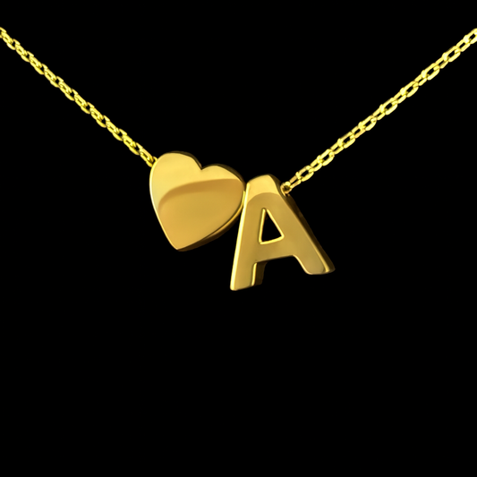 Personalisierte 14K Gold Halskette mit Buchstabe & Herz – Alle Buchstaben A–Z – Verstellbare Damen Kette 50–55cm